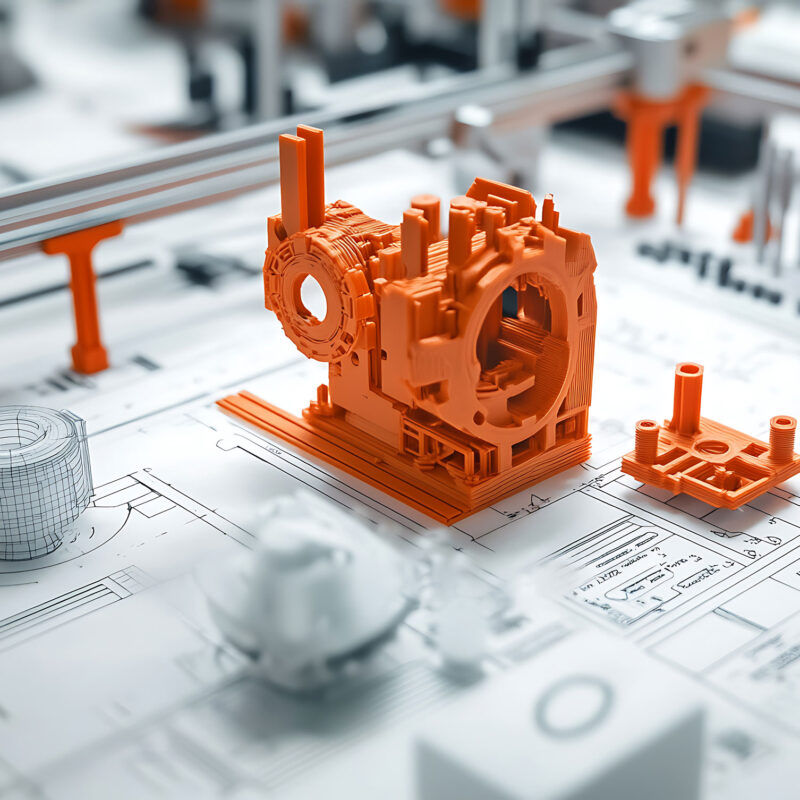Prototype part sitting on top of CAD drawing